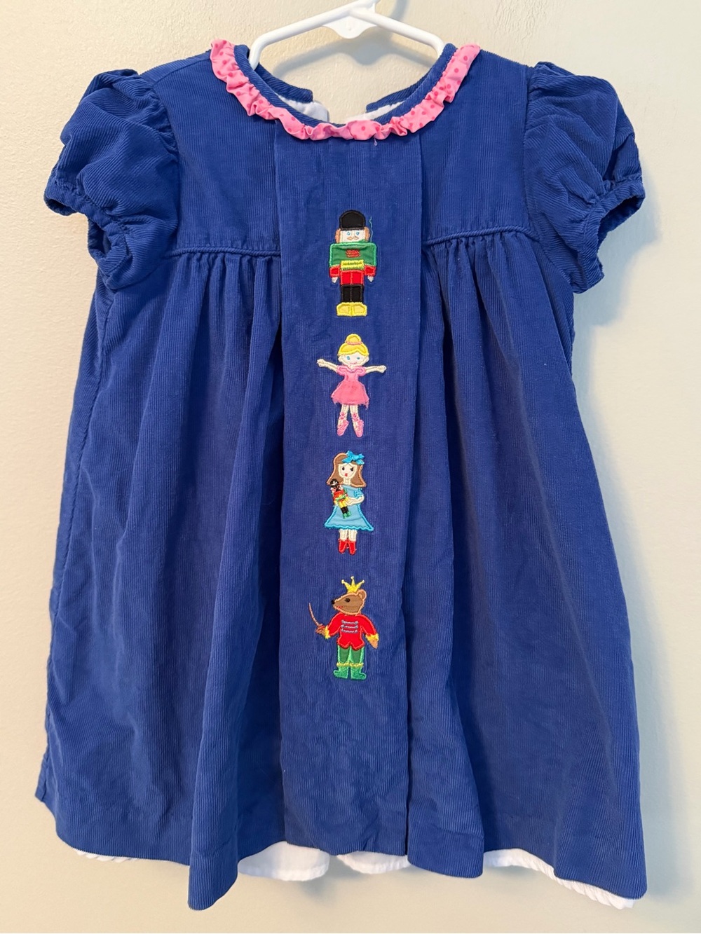 Claire & Charlie Navy Nutcracker Embroidered Corduroy Dress with Pink Trim